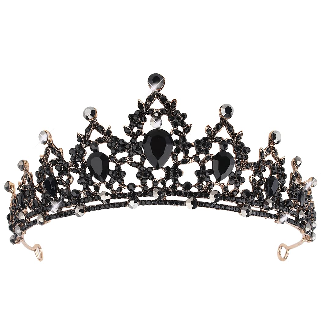 Didder Black Tiara, Crystal Princess Crown for Girls, Queen Tiara for Women Rhinestones Tiaras and Crowns for Women Tiaras for Girls Hair Accessories for Wedding Bridal Birthday Prom Costume Gift