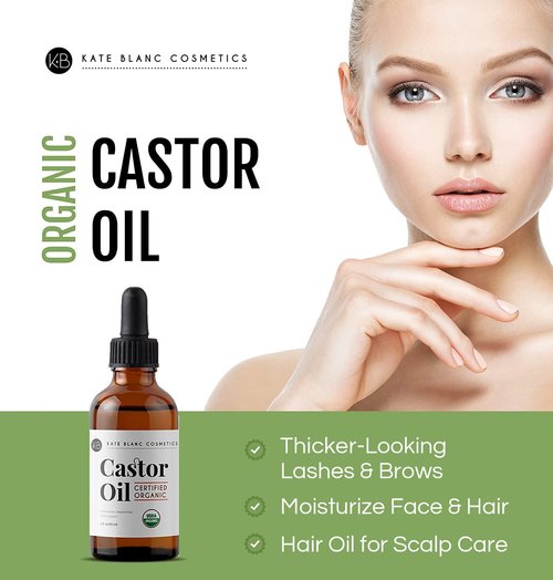 Kate Blanc Cosmetics Castor Oil - Organic Hair & Lash Serum, 100% Pure, Cold Pressed (2oz)