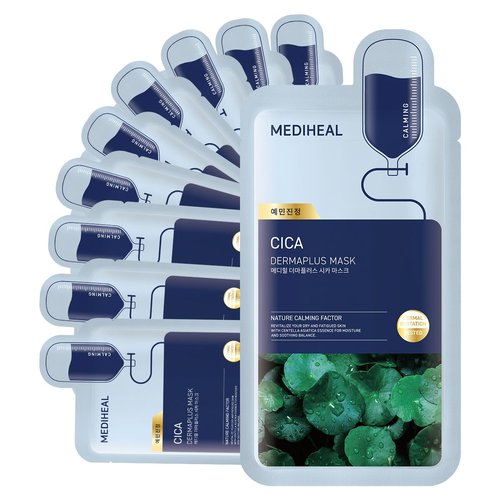 Mediheal Dermaplus Cica Mask - Calming Vegan Sheet Mask with Panthenol & Hyaluron | 10 Count