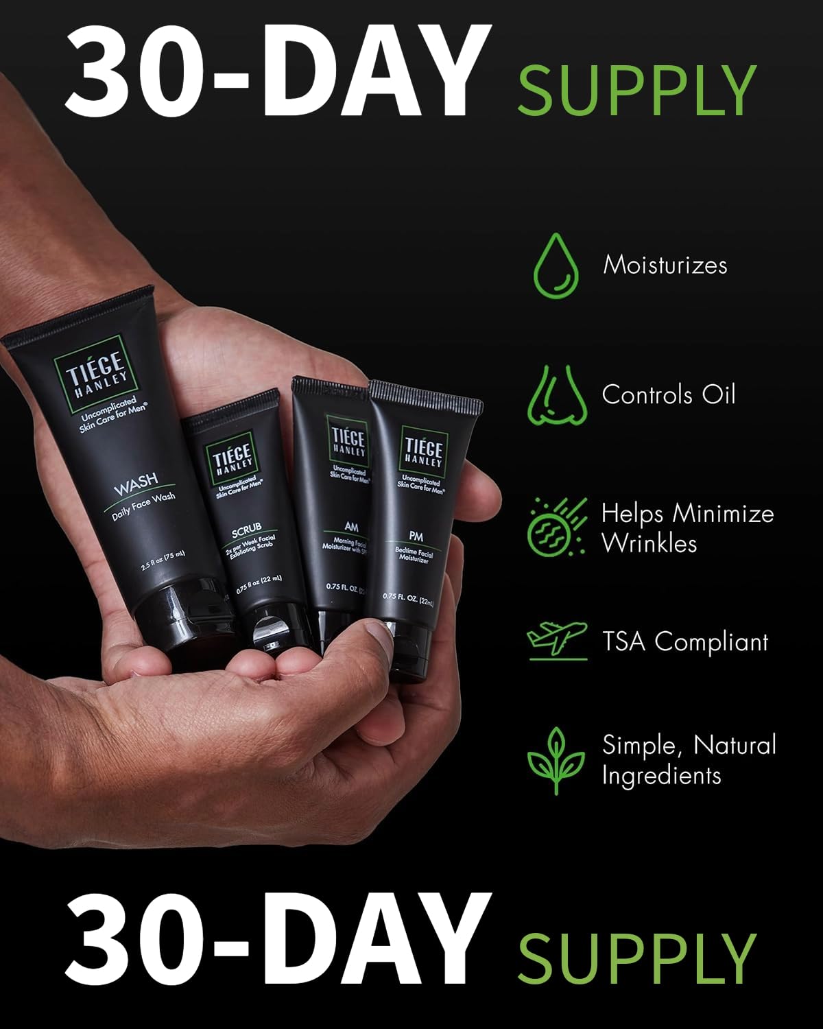 Tiege Hanley Skin Care Set for Men - Essential Daily Routine | 4-Piece System Level 1 with SPF Moisturizer