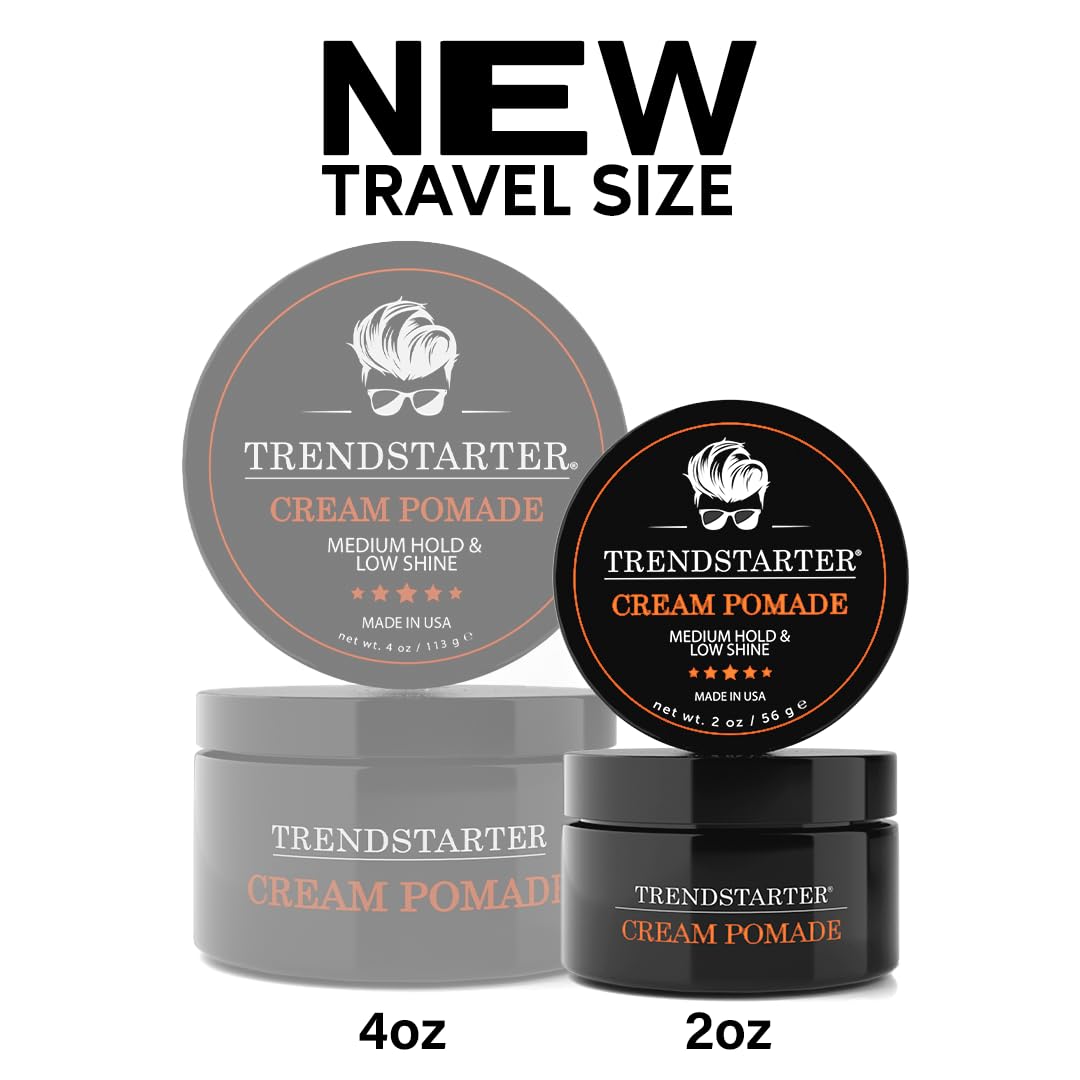 TRENDSTARTER Cream Pomade - Medium Hold, Low Shine | 2oz Travel Size Water-Based Hair Styling Product