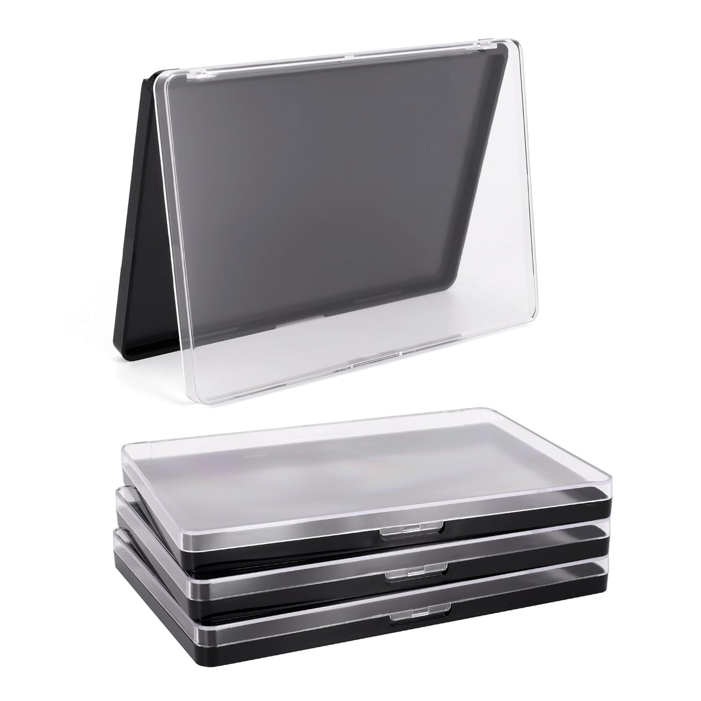 Skiennix Magnetic Makeup Palette - Empty Clear Top for DIY Cosmetics | 3-Pack with 60 Adhesive Stickers - 7.87” x 5.51”