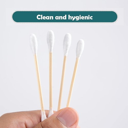 MONCOM Cotton Swabs - 500 Count Biodegradable Eco-Friendly Double Round Tips | Strong Wooden Sticks, 2.8 Inch