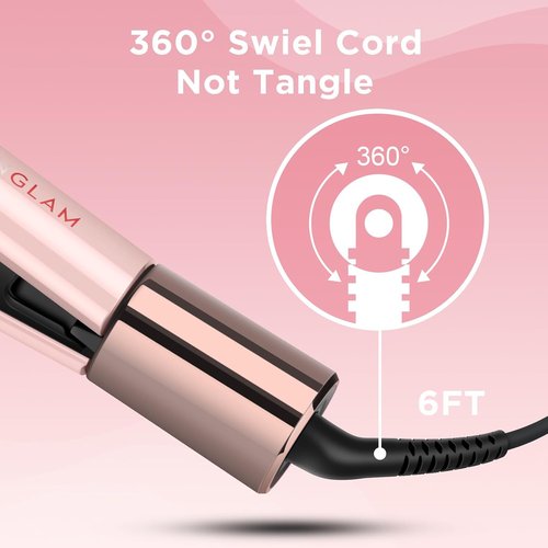 IG INGLAM Titanium Flat Iron Hair Straightener - 1 Inch Infrared Curling Iron | Dual Voltage 110-240V, Pink
