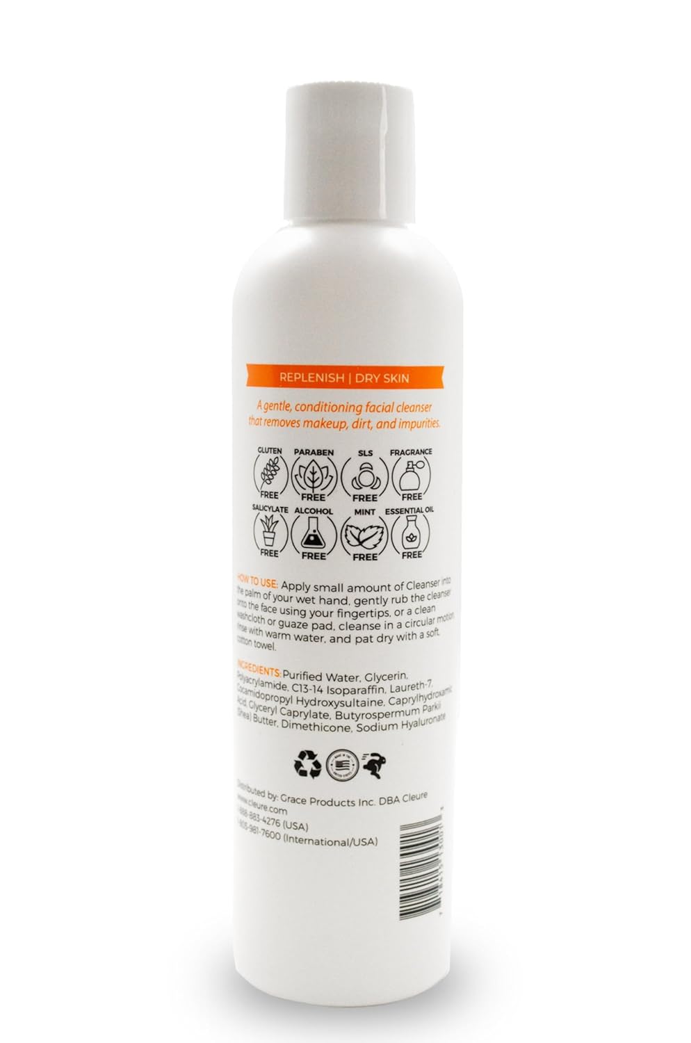 Cleure Gentle Face Cleanser - Hydrating Daily Lotion for Dry Sensitive Skin, pH Balanced with Shea Butter & Sodium Hyaluronate (8 oz)