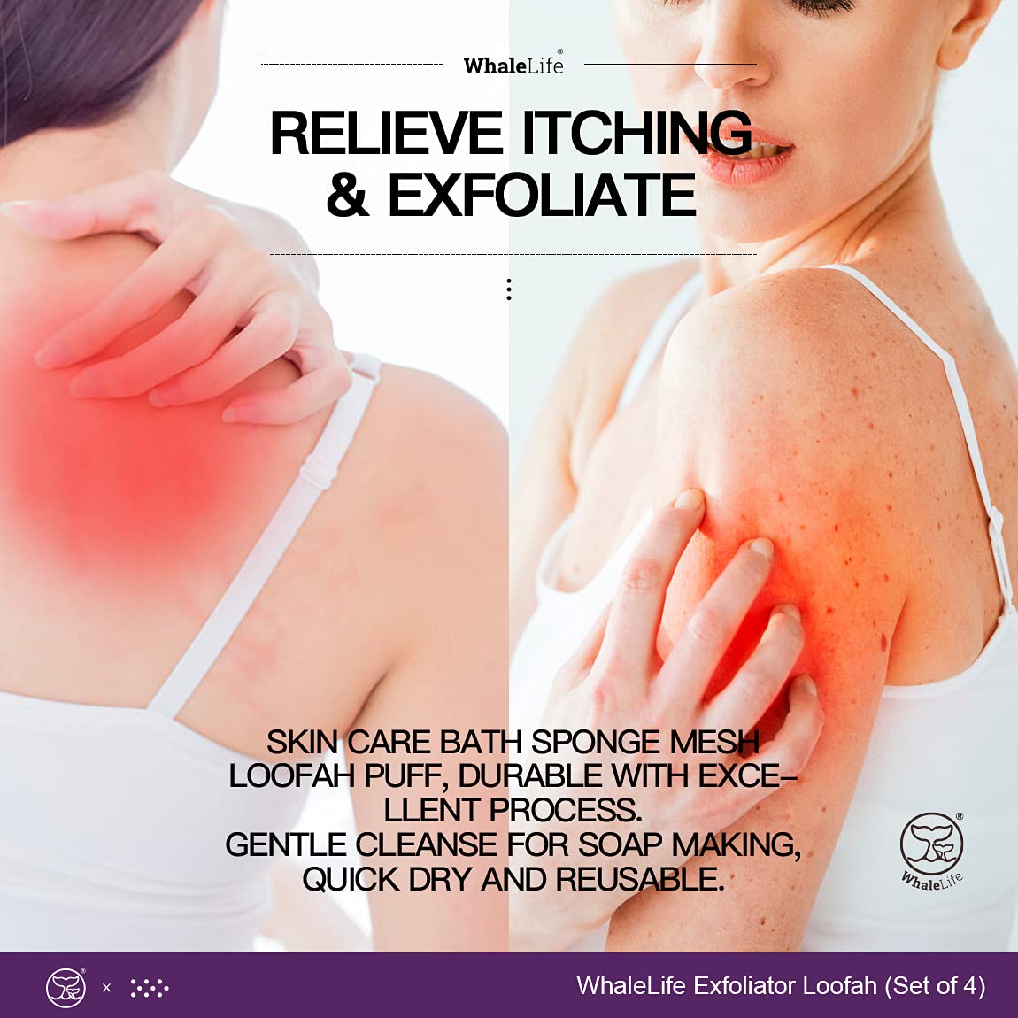 Loofah Sponge Bath Sponge for Women Men 4 Pack (Gray Rough Surface)