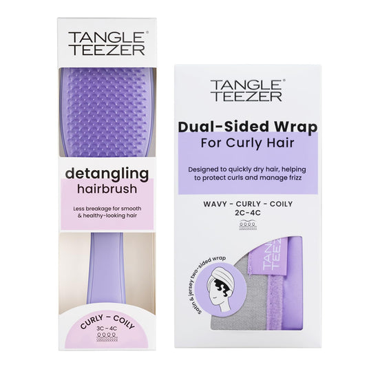 Tangle Teezer Ultimate Curl Care Bundle - Detangler Brush & Double-Sided Hair Towel Wrap for Frizz Control