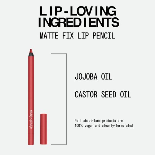 About-Face Matte Fix Lip Pencil - Long-Wear Creamy Matte Lip Liner with Hyaluronic Acid & Vitamins - 0.042 oz (Bright Cherry Red)