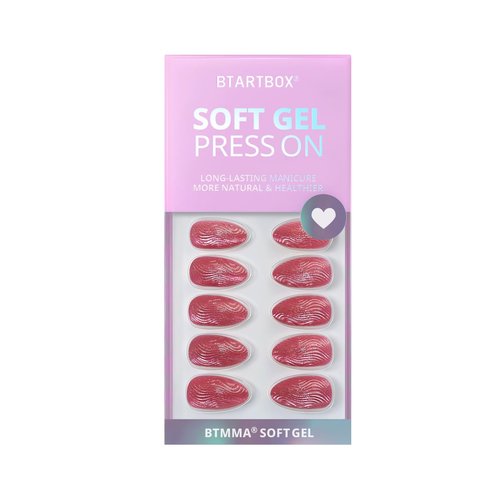 BTArtbox Press On Nails Short - 3D Sculpting Red Cat Eye Almond Press On Nails with Glue for Women, Opaque Soft Gel Glue On Nails in 16 Sizes - 32 Stick On Nails Kit, Crystal Wave