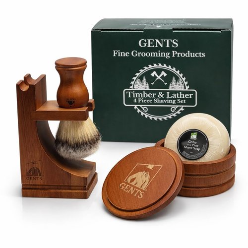 G.B.S GENTS Men's Classic Wooden Shaving Set - Brush, Stand & 3.5-Inch Soap Bowl