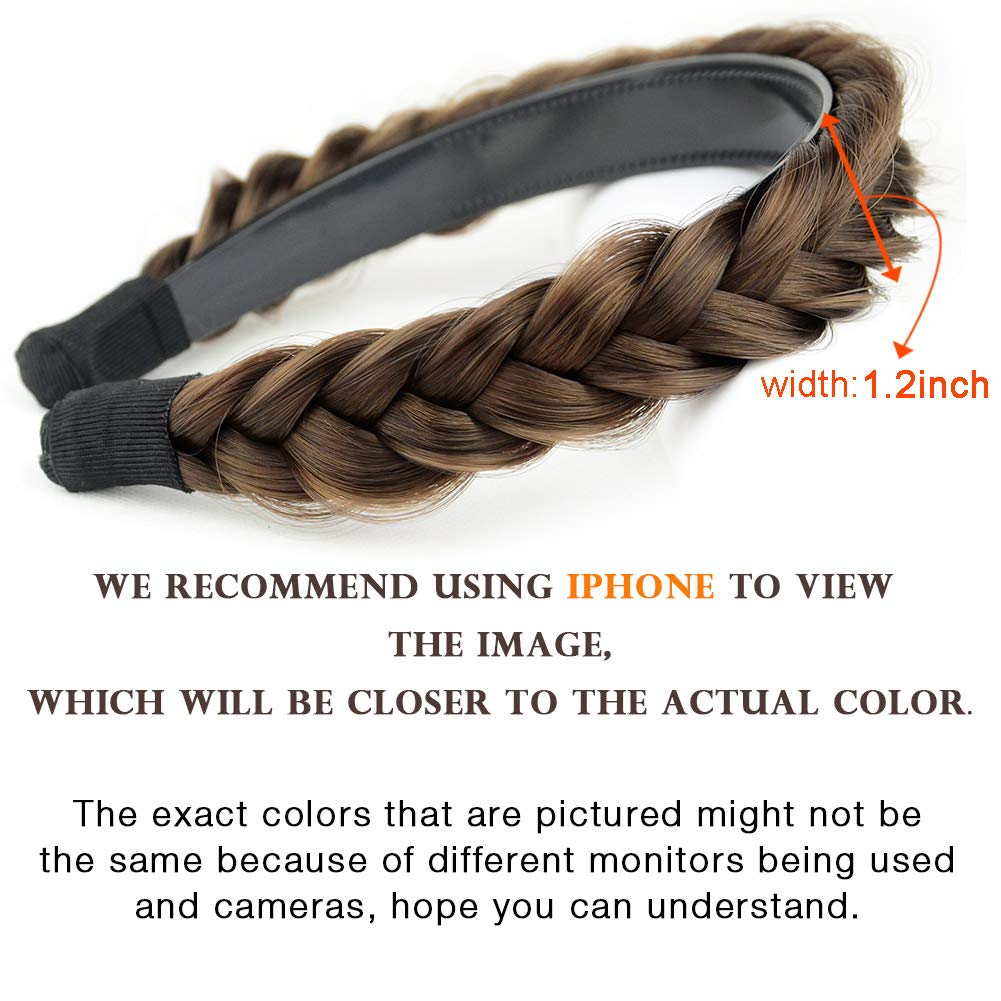 DIGUAN Headband Synthetic Hair Plaited Headband Braid Braided With Teeth Hair Band Accessories for Women Girl Width 1 Inch (W-Dark Brown)