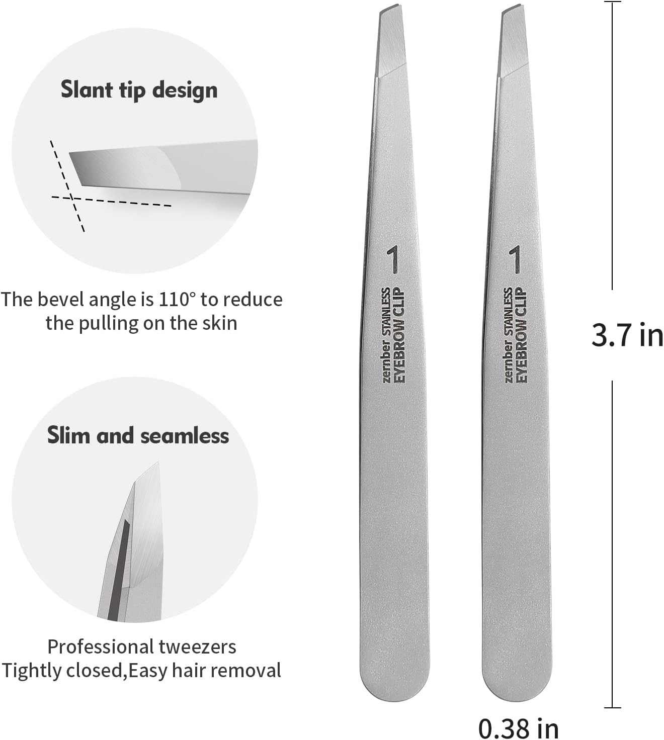 Tweezers Set - Professional Stainless Steel Slant Tweezers, Best Precision Tweezers Set for Shaping Eyebrows, Great Beauty Tools for Facial Hair, Ingrown Hair, Blackhead Removal(2Pcs Slant Tweezer)