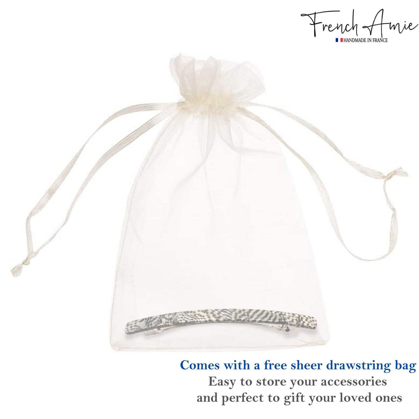 French Amie Long and Thin Opera Large 4" Handmade Celluloid Hair Barrette French Hair Clip for Girls Strong Hold Hair Clips for Women No Slip Durable Paris Hair Accessories, Made in France (Opera)