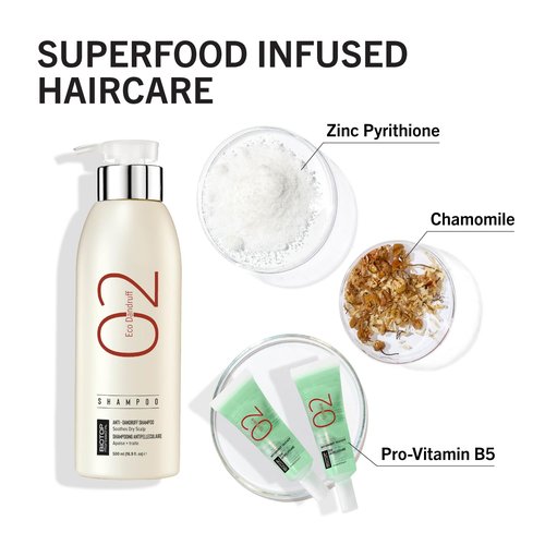 Biotop Professional 02 Eco Dandruff Shampoo - Hydrating Treatment for Dry Scalp with Pro Vitamin B5 & Zinc Pyrithione | 16.9oz
