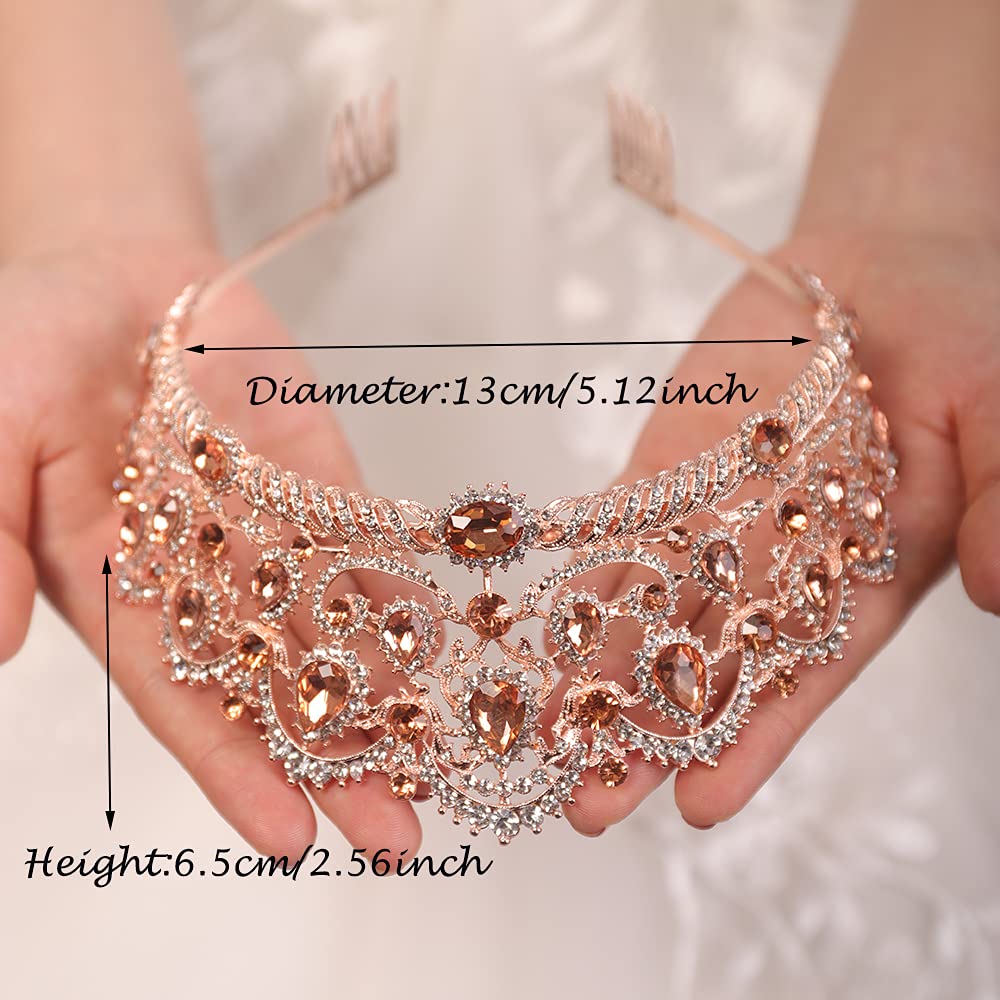 wekicici Rhinestone Wedding Tiara Charming Orange Gemstone Queen Crown with Comb Headband Pageant Birthday Party Crowns Princess Headpieces for Women Girls(Orange) (weki-3-crown-2-orange)