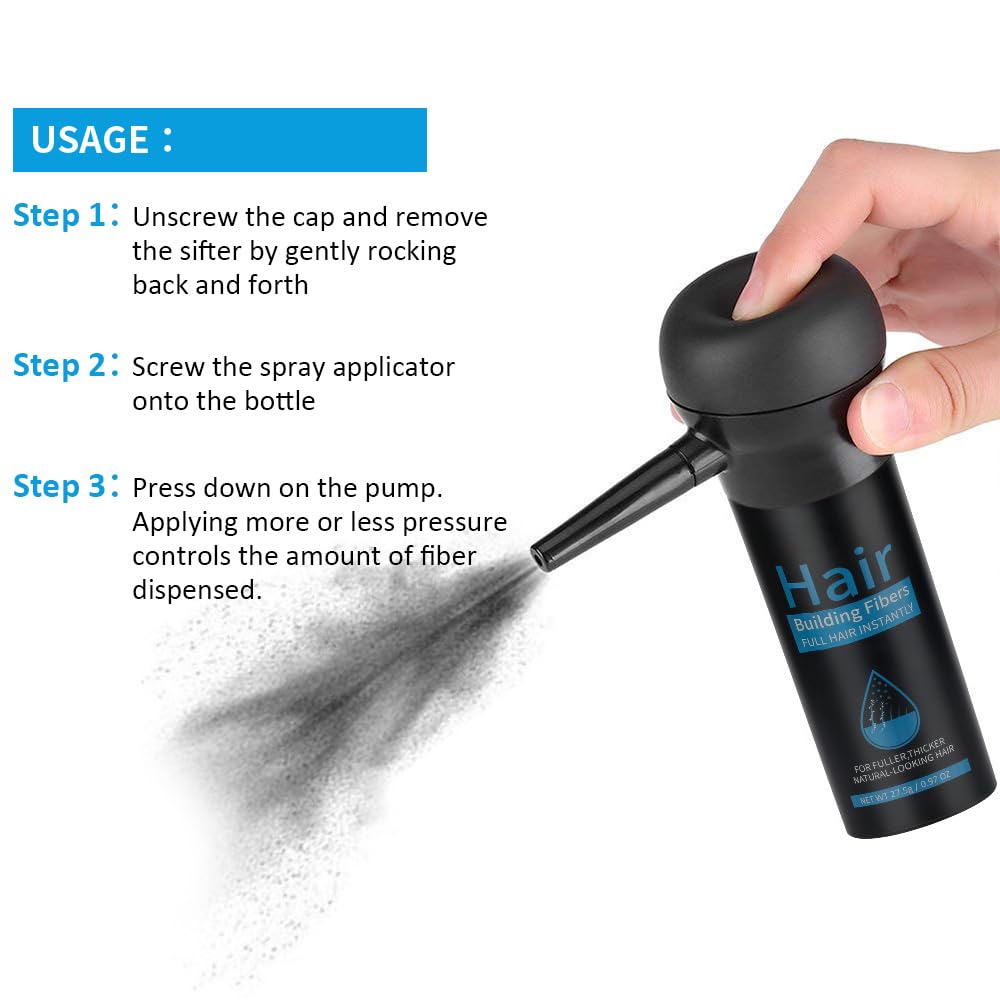 Hair Building Fibers with Spray, Hair Thickening Fibers for Thinning Hair & Bald Spots Thicker Fuller Hair in 15 Seconds Suitbable for Man and Woman 0.97Oz(Dark Brown)