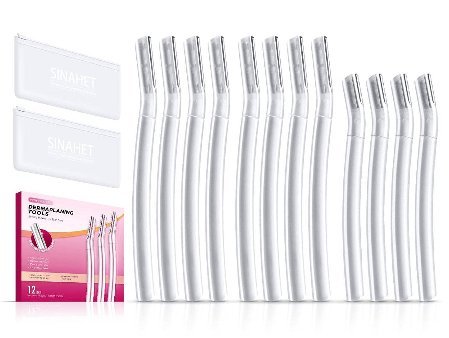 SINAHET Dermaplaning Tool - Professional Face Razors for Gentle Exfoliation | 12 Count for Women