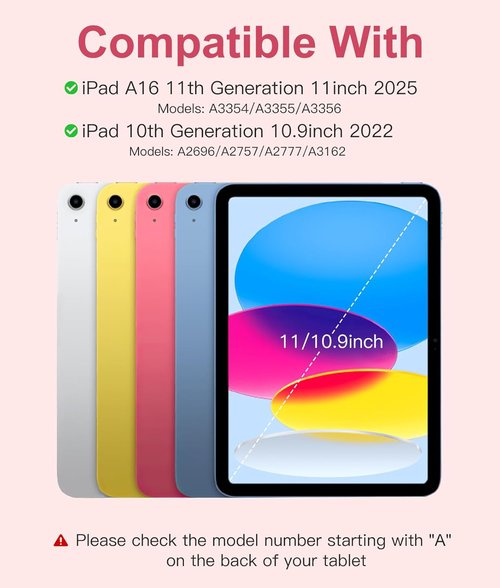 Hamile iPad 11th & 10th Gen Case - Wireless Detachable Folio Keyboard Cover with Backlit Colors & Pencil Holder (Pink)