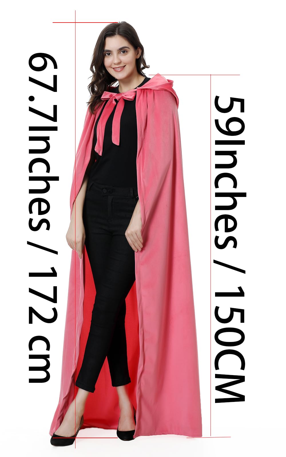 yolsun Unisex Adult Deluxe Wool-Blend Hooded Cloak Dutch Velvet Cape for Halloween Cosplay Costumes(Pink,59'')