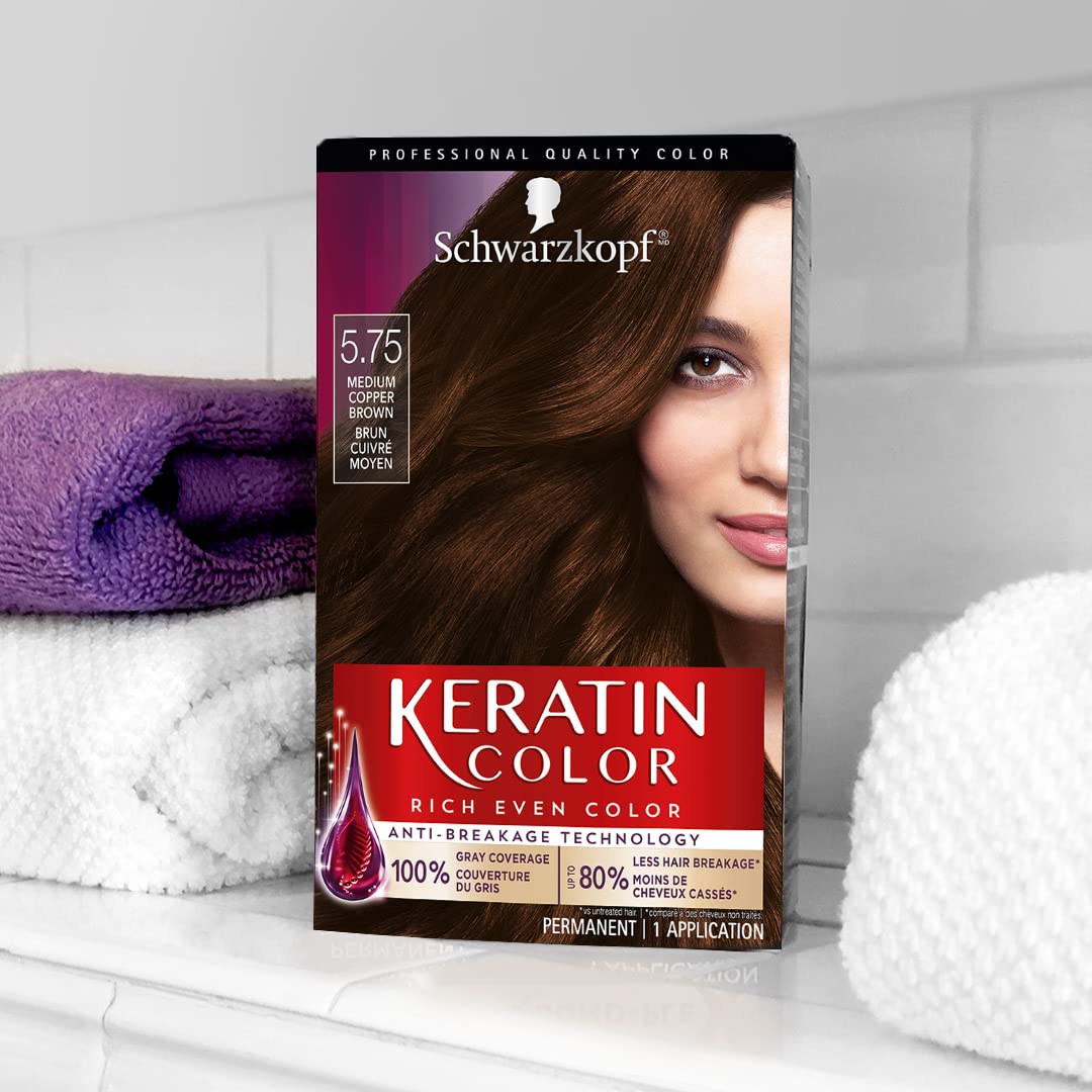 Schwarzkopf Keratin Color Permanent Hair Color Cream - 5.75 Medium Copper Brown | Long-Lasting Color, 1 Count
