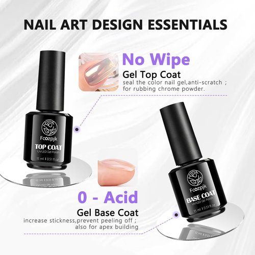 Fcozpjk 15ml No Wipe Gel Top Coat and Base Coat Set