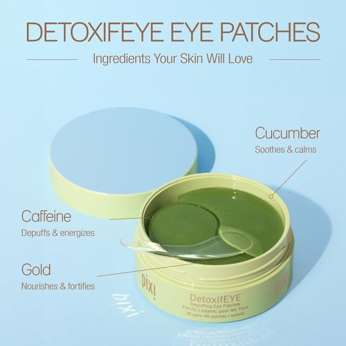 Pixi DetoxifEYE Hydrogel Under-Eye Patches - Cucumber & Caffeine for Puffiness Relief | 30 Pairs