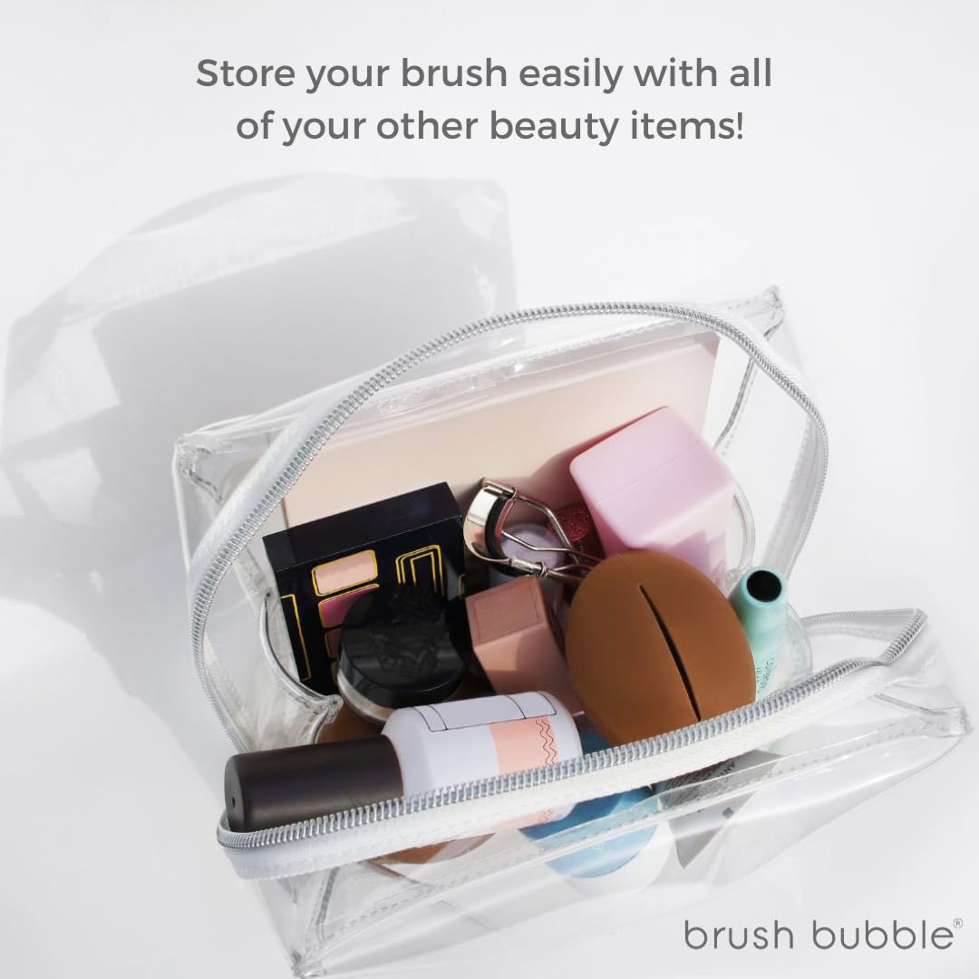 Travel Makeup Brush Set With Brush Bubble Silicone Makeup Brush Cover- Brown Matte. Travel Powder Brush with Compact makeup brush handle. Vegan Bristles.