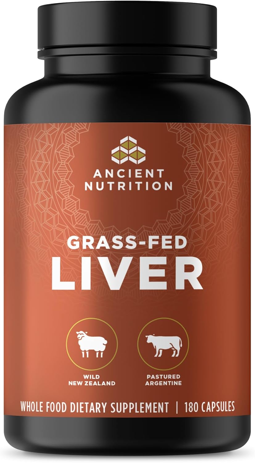 Ancient Nutrition Organ Supplements - Grass-Fed Beef & Lamb Liver Complex Capsules | 180 Ct for Healthy Blood & Gut Support