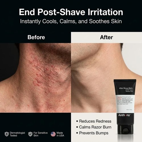 Anthony After Shave Balm - Cooling & Hydrating Lotion with Aloe Vera & Vitamins A, C, E | 3 fl oz
