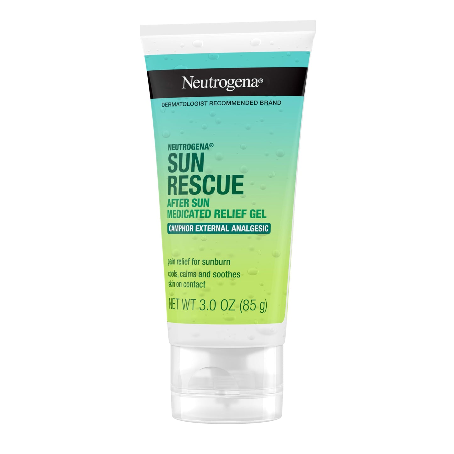 Neutrogena Sun Rescue After Sun Medicated Relief Gel with 0.45% Camphor External Analgesic for Cooling & Soothing, Painful Sunburn & Itch Relief, Fragrance-Free 3 Oz
