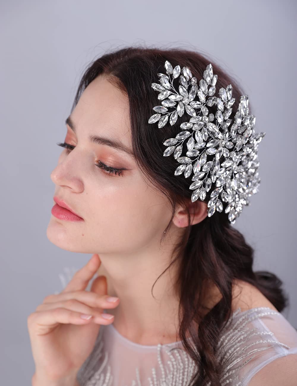 Teyglen Full Green Rhinestone Wedding Hair Comb Flower Bride Wedding Hair Comb Headband Luxurious Hair Accessories Crystal Bridal Side Comb Rhinestone Headpiece for Women Bride Girls (Green)