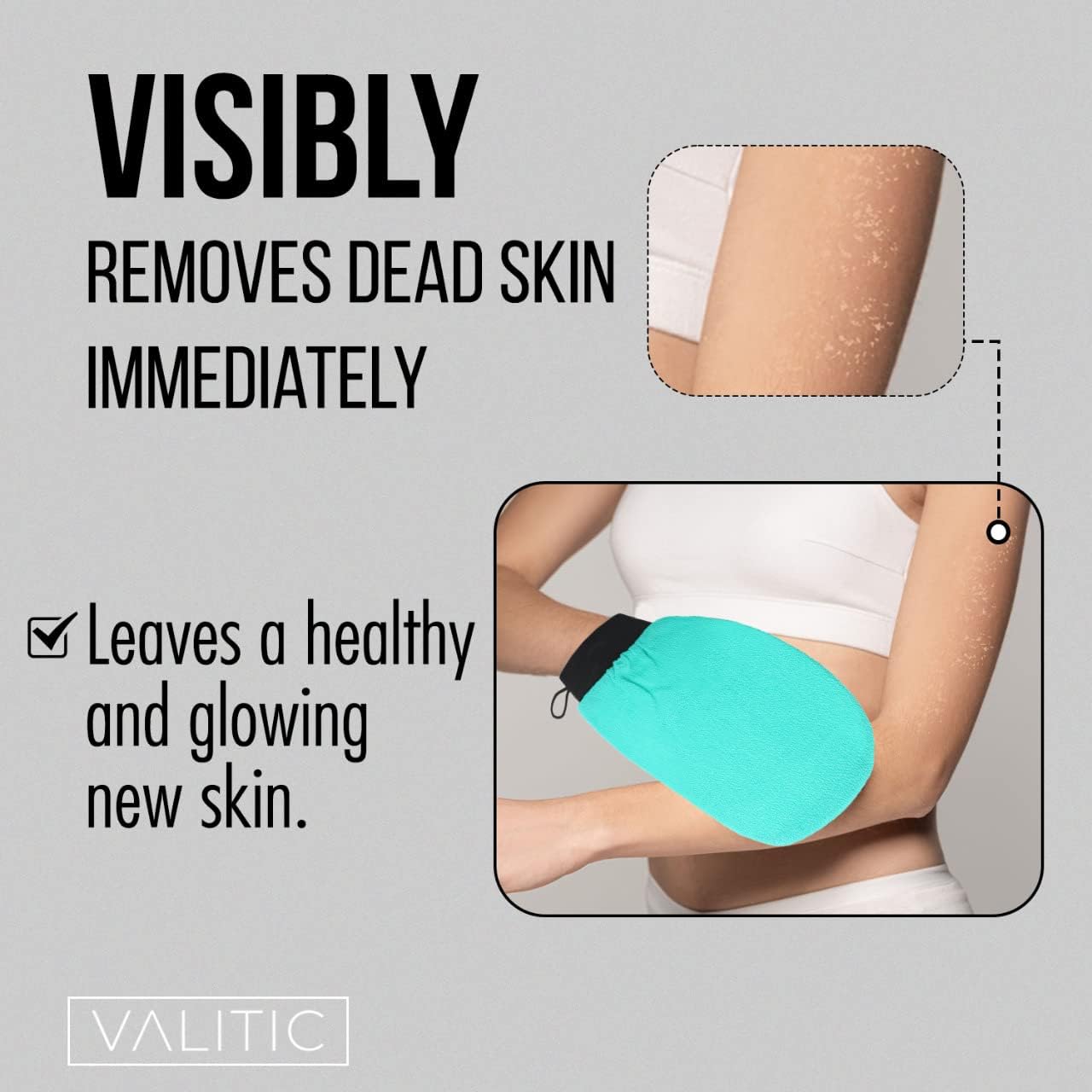 Valitic Exfoliating Glove Body Scrubber - Korean Style Dead Skin Remover & Shower Exfoliator - Turquoise Pair