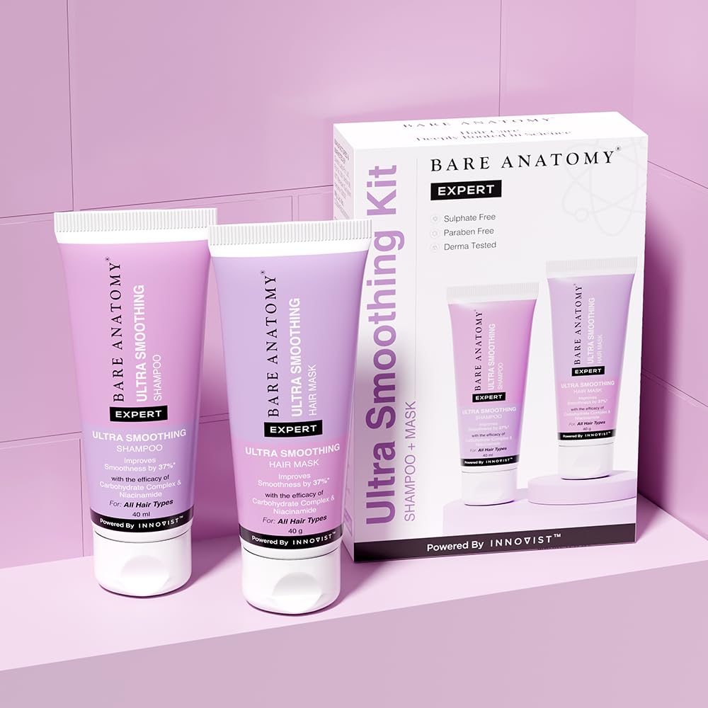 Bare Anatomy Ultra-Smoothing Shampoo & Hair Mask Travel Pack - Deep Conditioning & Frizz Control | 40ml Each