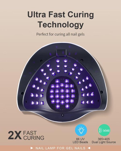 Professional UV LED Nail Lamp, 66 LEDs Nail Dryer with Smart Sensor, Digital Display & 4 Timers, Fast Curing for Gel Polish, Rhinestone Glue, Solid & Liner Gel, for Home & Salon Use