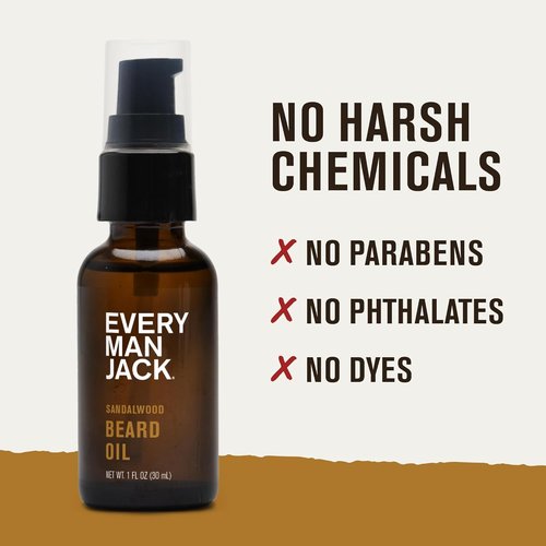 Every Man Jack Beard Oil - Aged Bourbon & Sandalwood Scent - Deeply Moisturizes & Softens - 1 fl oz (2 Pack)