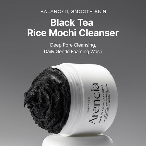 ARENCIA Black Tea Rice Mochi Face Cleanser - Pore Care & Sebum Control for Oily Skin | 120g