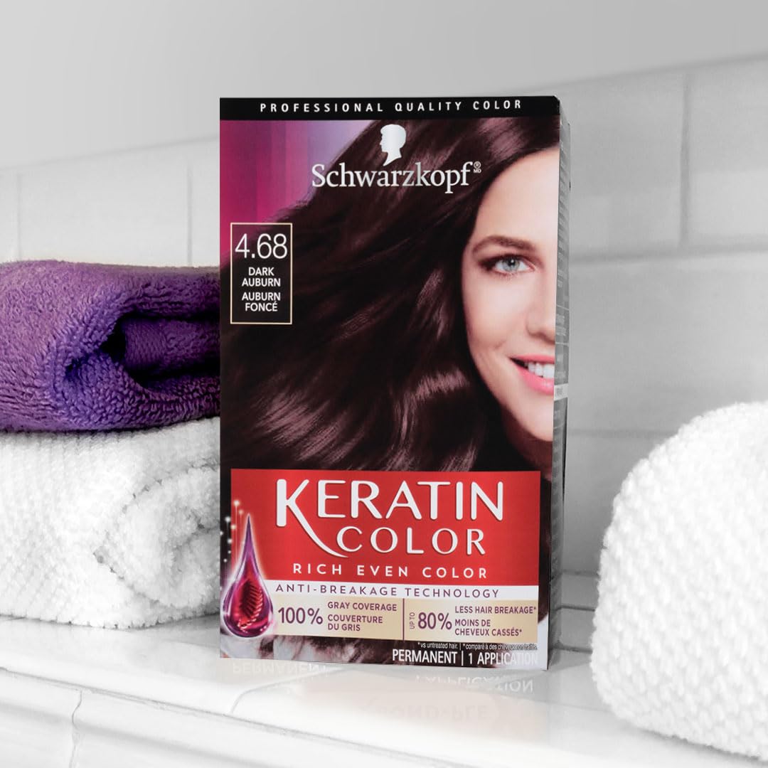 Schwarzkopf Keratin Color Permanent Hair Color Cream - 4.68 Dark Auburn, 1 Kit for Vibrant Color