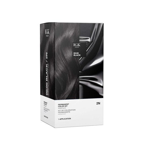 IGK Permanent Hair Dye Color Kit - 2N 00:00 Black | 100% Gray Coverage | Ammonia-Free Formula