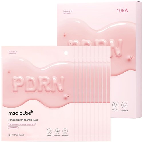 Medicube Salmon DNA PDRN Pink Vita Coating Sheet Mask - Hydrating & Firming Korean Skin Care | 10 Pack (22g/0.77oz Each)