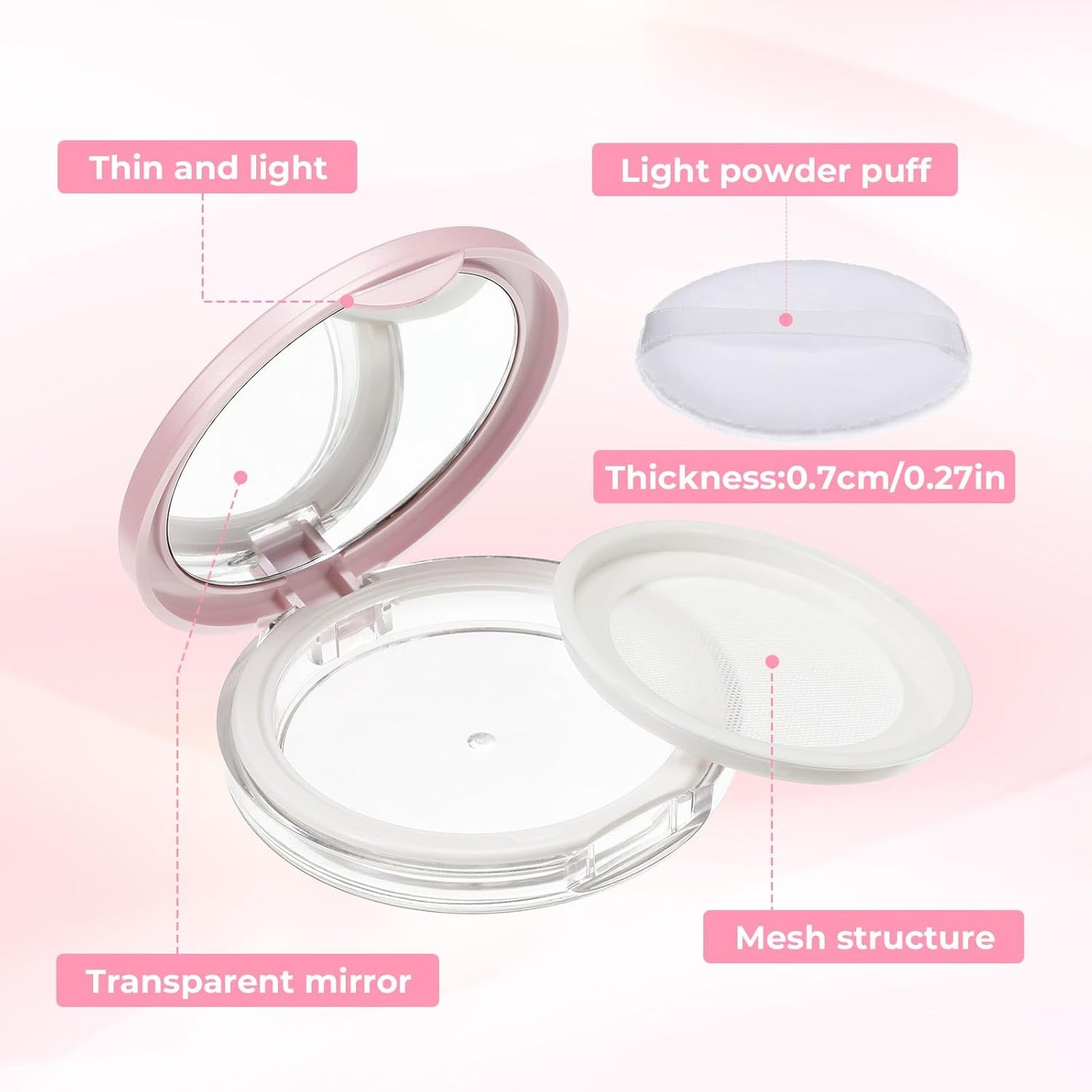 Skiennix Loose Powder Containers - 2 PCS Reusable Mini Makeup Holders with Puff & Mirror | 0.18oz
