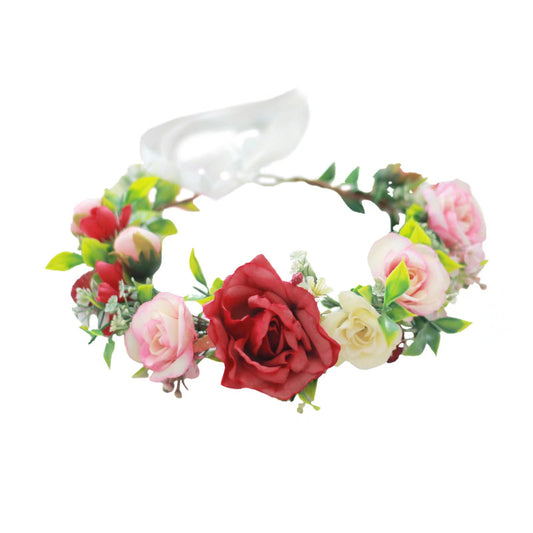 Vivivalue Rose Flower Crown Girl Floral Headband Flower Headpiece Halo Wedding Party Photos Pink