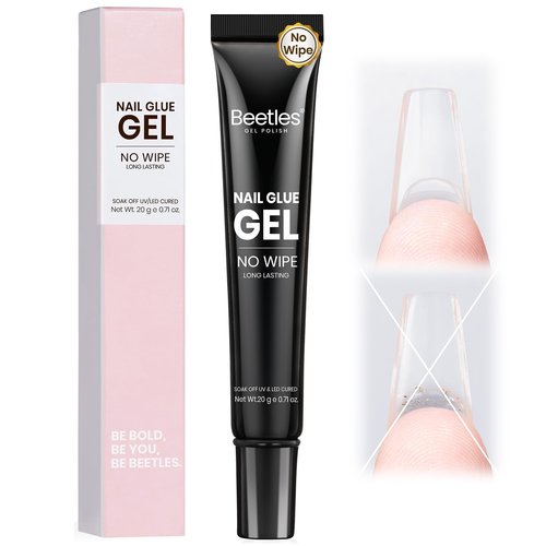 Beetles 20g Solid Nail Glue Gel - No Wipe, Hands-Free Soft Nail Tips Glue for Fake Acrylic Nails, Clear Press On Nails, Nail Extensions, 3D Nail Art, Soak Off Nail Lamp Long-Lasting, Beginner-Friendly