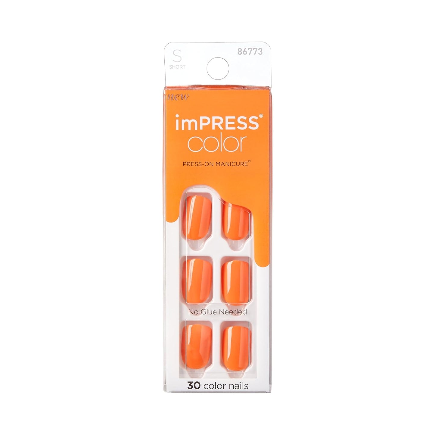 imPRESS Color Press On Nails - Sweet Mango Solid Orange | Short Squoval Design with PureFit Technology & Super Hold Adhesive