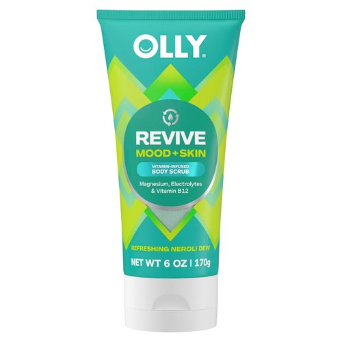 OLLY Revive Body Scrub - Nourishing Skin Exfoliator with Magnesium & Vitamin B12 | Refreshing Nerolidew Scent, 6 oz