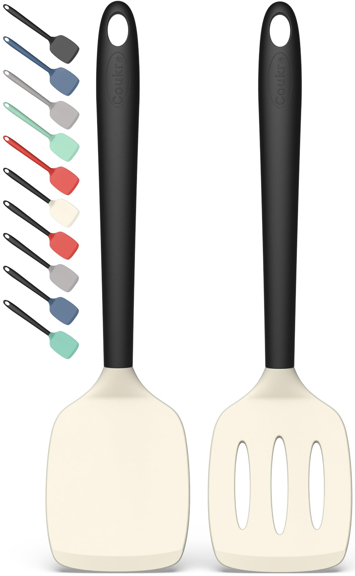 Coukre 2 Pack Silicone Spatula Set, High Heat Resistant, BPA Free Kitchen Spatula, Solid & Slotted Turner for Non-Stick Pans, Sautéing, and Flipping (2, AquaGreen)