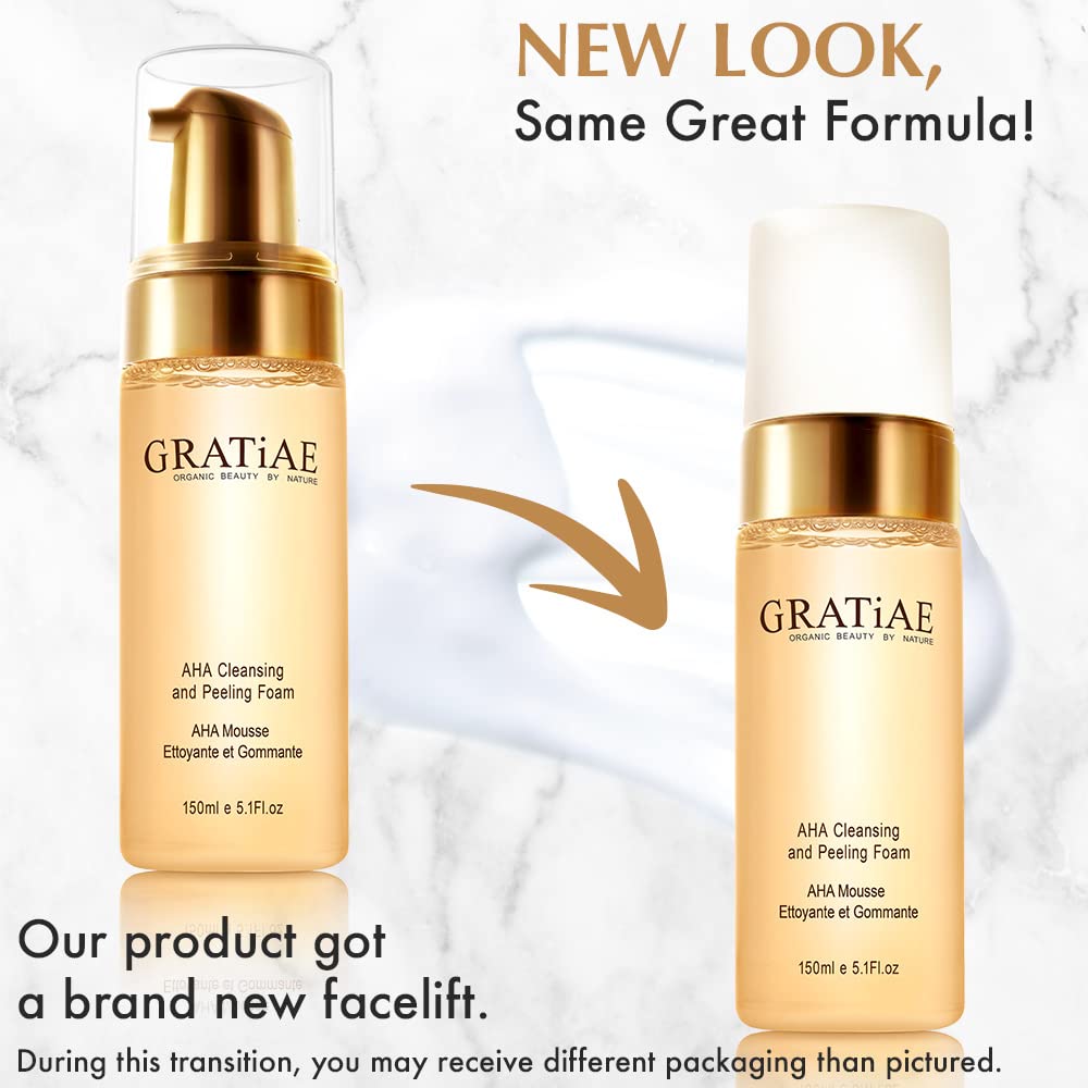 Gratiae Organics AHA Cleansing Foam - Gentle Non-Drying Facial Cleanser for Sensitive Skin, 5.1 fl oz