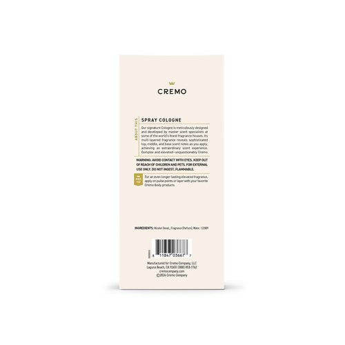 Cremo Cologne For Men - Italian Bergamot Mens Cologne Spray, A Combination of Italian Bergamot, Neroli Blossom, and Fresh Vetiver, Multi-Layered Signature Men's Fragrances, 3.4 Fl Oz