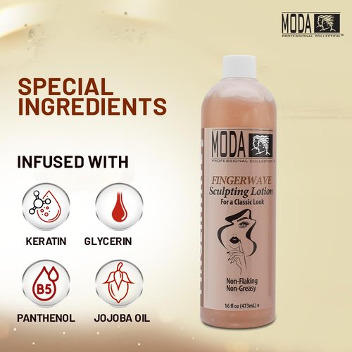 MODA - Finger Wave Sculpting Lotion - Curl Cream for Curly Hair, Non-Greasy and Non-Flaking Curl-Defining Lotion, Lasting Hold - 16 Oz