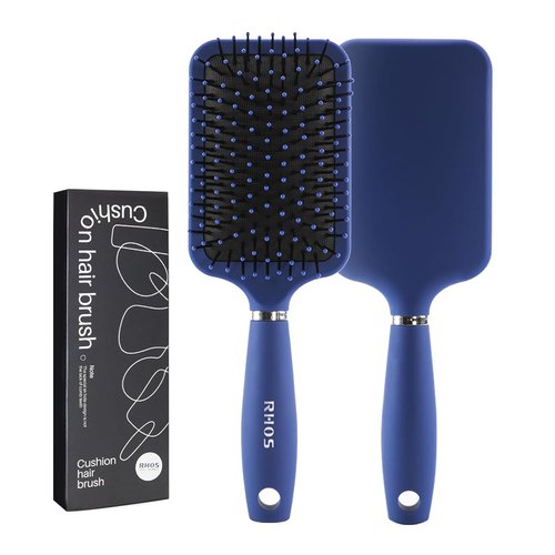 RHOS Paddle Hair Brush for Men - Detangling Brush with Nylon Bristles for All Hair Types - Blue