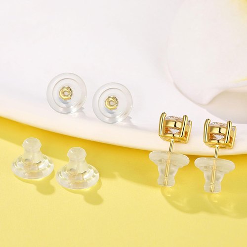 18K Gold Silicone Earring Backs by Skiennix - Hypoallergenic Replacement for Studs | 6 Pcs